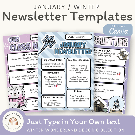 Winter Wonderland Newsletters Templates Classroom Decor