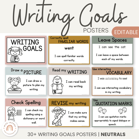Writing Goals Posters | Neutral Toned Classroom Decor