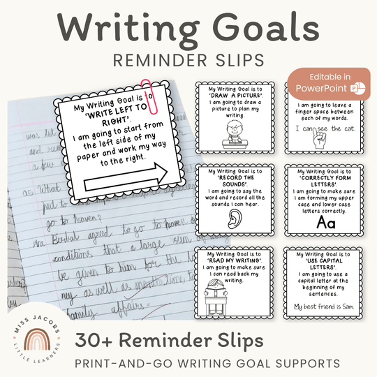 Writing Goals - Reminder Slips | Editable