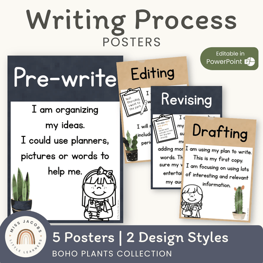 Writing Process Posters - Boho Plants Classroom Decor