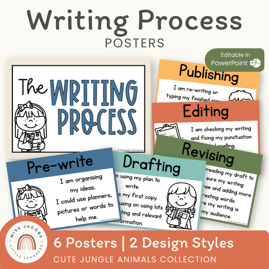 Writing Process Posters - Cute Jungle Animals Theme
