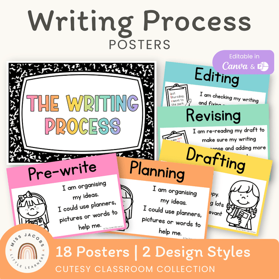 Writing Process Posters - Cutesy Classroom Decor - Miss Jacobs Little Learners
