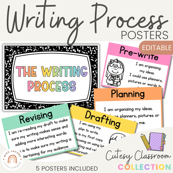 Writing Process Posters - Cutesy Classroom Decor - Miss Jacobs Little Learners