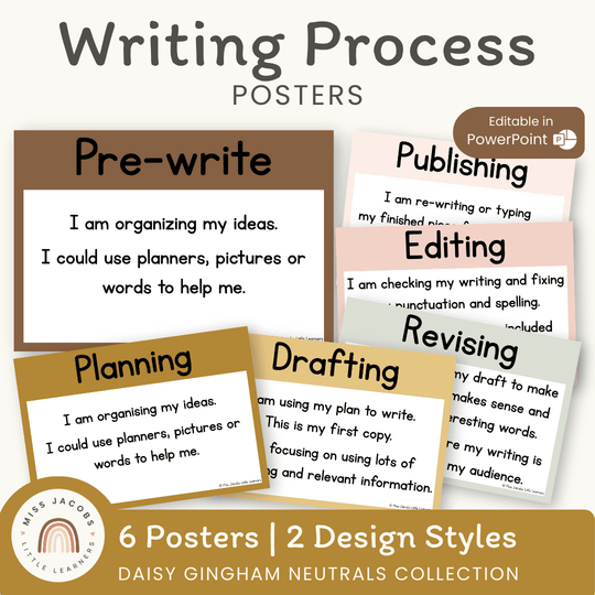 Writing Process Posters - Daisy Gingham Neutrals Decor