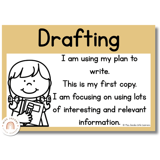 Writing Process Posters | Daisy Gingham Neutrals English Classroom Decor - Miss Jacobs Little Learners