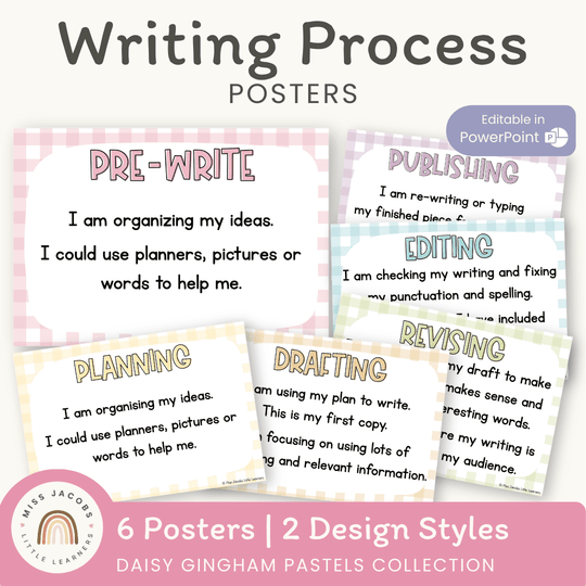 Writing Process Posters - Daisy Gingham Pastels Theme