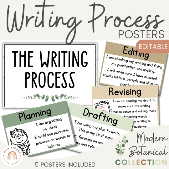 Writing Process Posters - Modern Botanical Classroom Decor