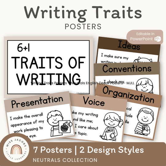 Writing Traits Posters | Ombre Neutral English Classroom Decor