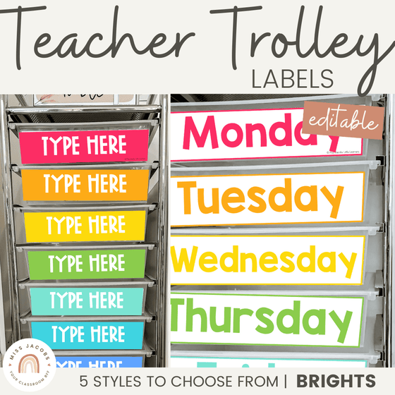 10 Drawer Cart Labels | Brights Teacher Trolley Labels | Editable - Miss Jacobs Little Learners