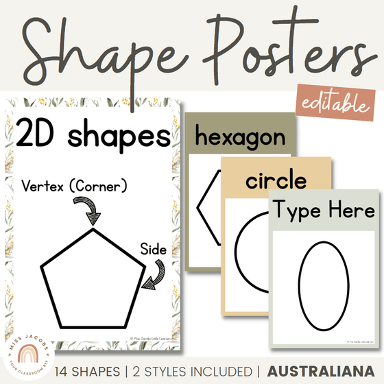 2D Shape Posters | Math Posters Bundle | Australiana Classroom Decor | Australian Flora and Fauna | Miss Jacobs Little Learners | Editable