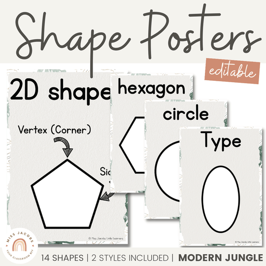 2D Shape Posters - Modern Jungle Classroom Decor