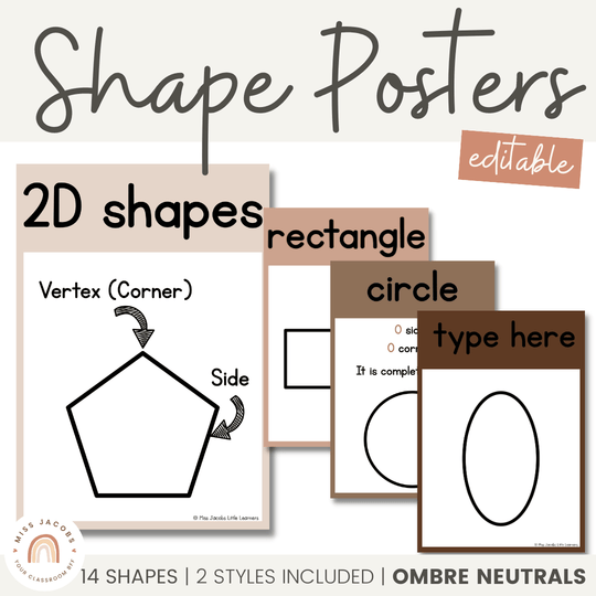 2D Shape Posters | Ombre Neutral Math Classroom Decor