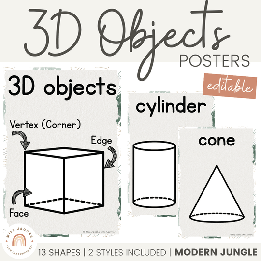 3D Shape Posters - Modern Jungle Classroom Decor