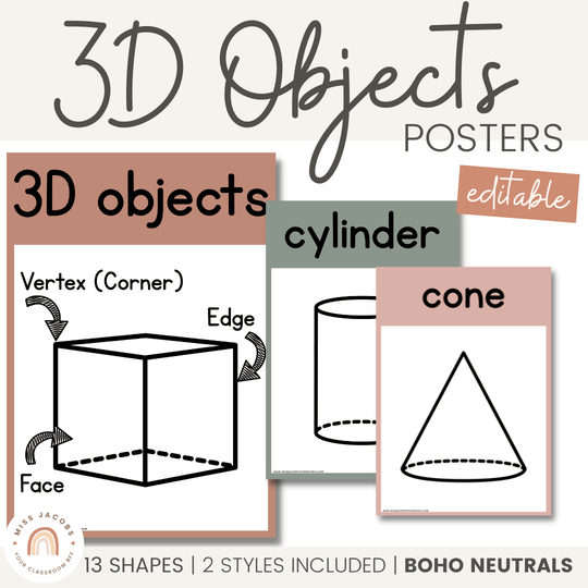 3D Shape Posters - Boho Neutrals Classroom Decor