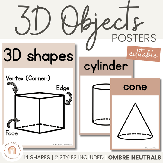3D Shape Posters | Ombre Neutral Math Classroom Decor