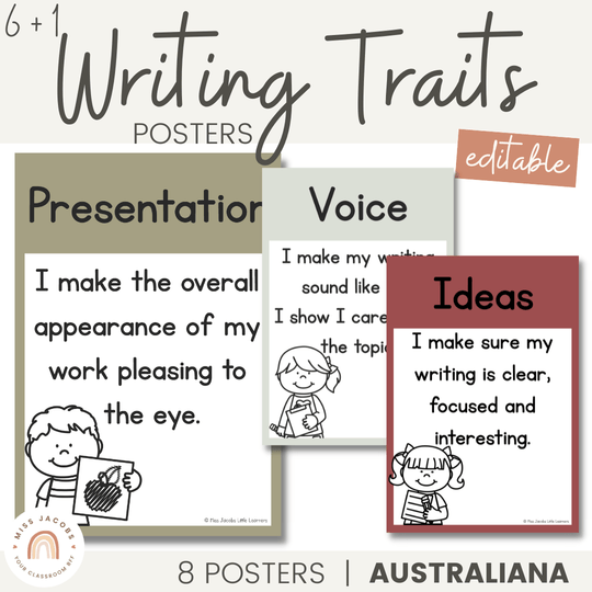 6 + 1 Traits of Writing Posters - Australiana Decor