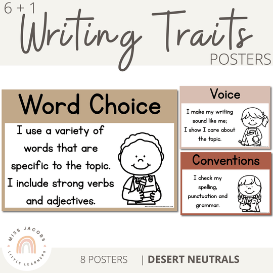 6+1 Traits of Writing Posters | BOHO VIBES | Desert Neutrals Decor | Editable