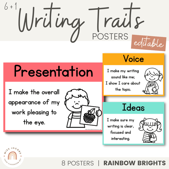 6+1 TRAITS OF WRITING POSTERS | RAINBOW BRIGHTS - Miss Jacobs Little Learners