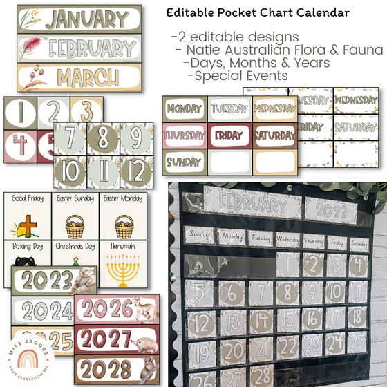 Classroom Calendar and Weather Display | Australiana Classroom Decor | Australian Flora and Fauna | Miss Jacobs Little Learners | Editable