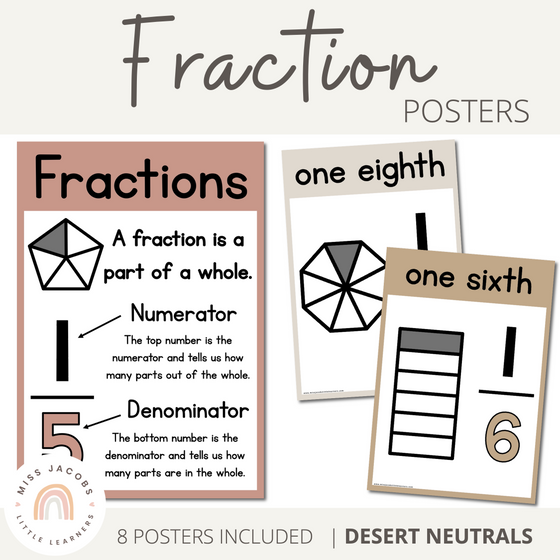 Fraction Posters | DESERT NEUTRAL | Boho Vibes Classroom Decor
