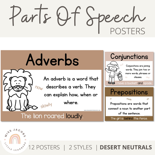 Parts of Speech Posters | BOHO VIBES | Desert Neutrals Decor | Editable