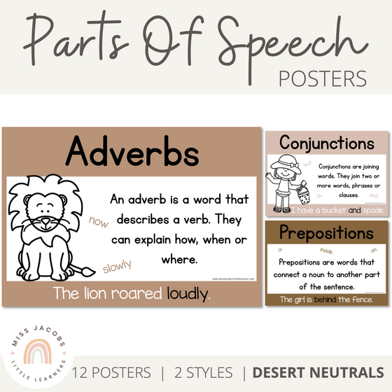 Parts of Speech Posters | BOHO VIBES | Desert Neutral Decor | Editable