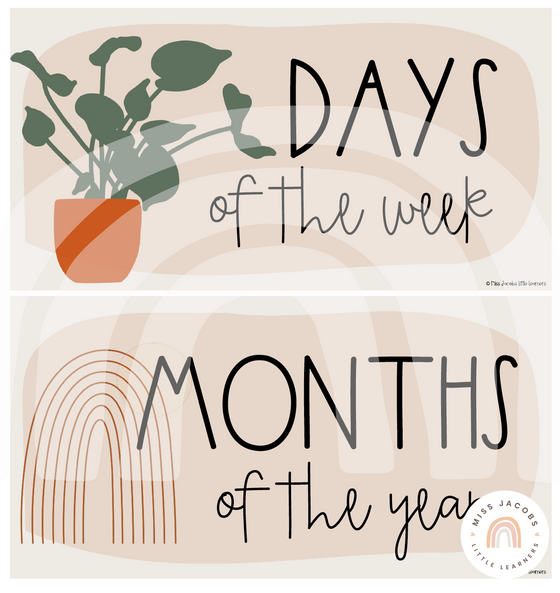 Days and Months Flashcards - Modern BOHO VIBES Classroom Decor