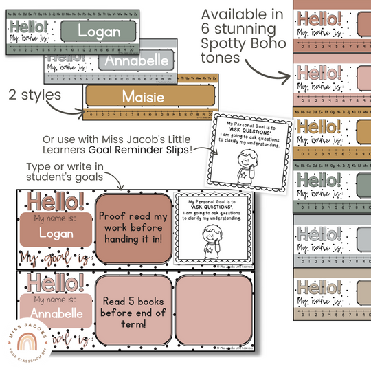 Student Desk Name Plate & Goals Mat - Spotty Boho Decor