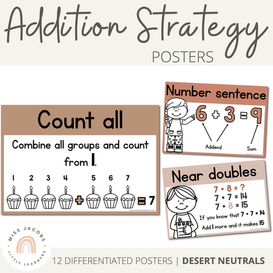 Addition Strategy Posters | DESERT NEUTRALS | Boho Vibes Classroom Decor