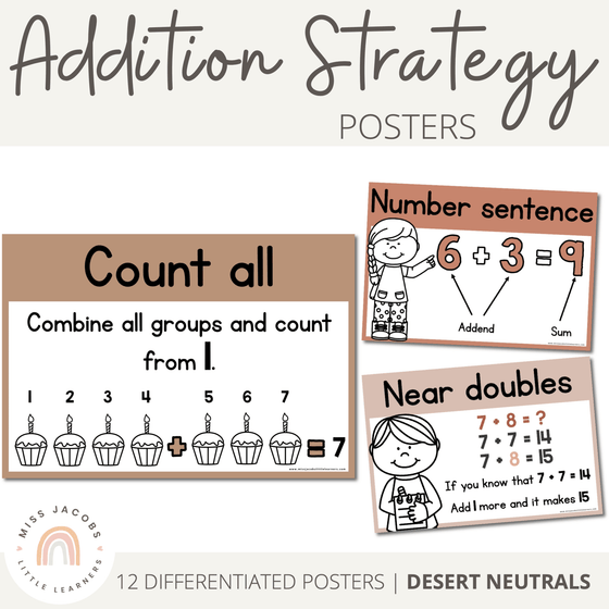 Addition Strategy Posters | DESERT NEUTRAL | Boho Vibes Classroom Decor - Miss Jacobs Little Learners