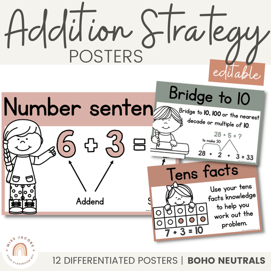 Addition Strategies Posters - Boho Neutrals Classroom Theme