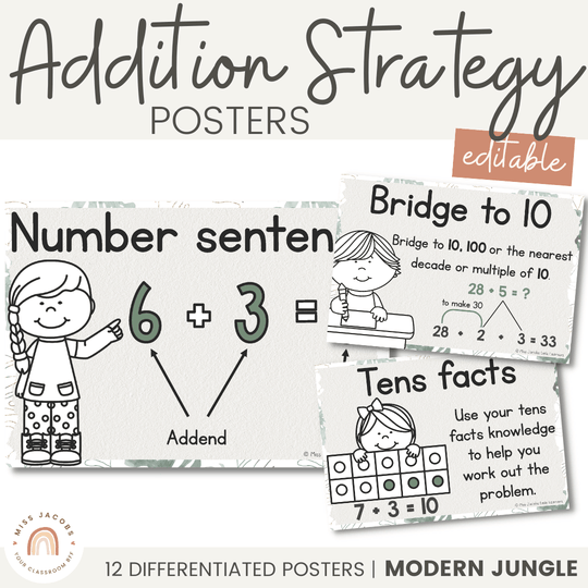 Addition Strategies Posters - Modern Jungle Classroom Decor