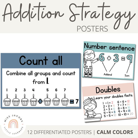 Addition Strategy Posters | MODERN RAINBOW Color Palette | Calm Colors Decor