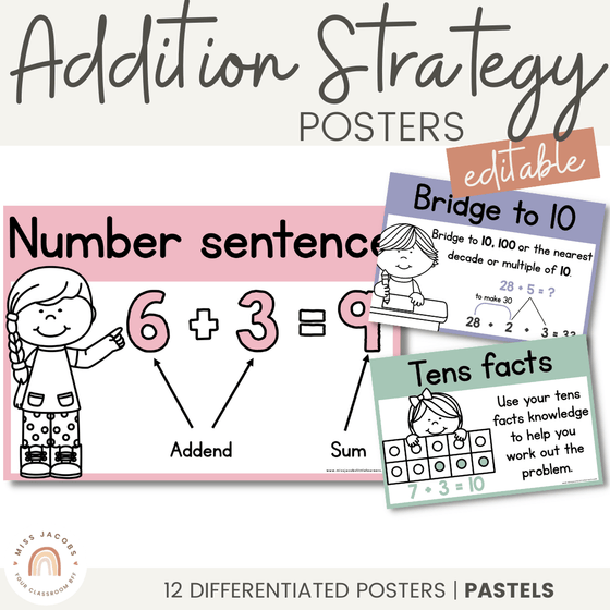 Addition Strategy Posters | PASTELS - Miss Jacobs Little Learners