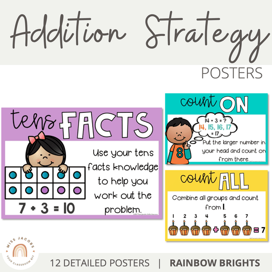 Addition Strategy Posters | Rainbow Brights Theme