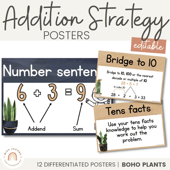Addition Strategies Posters - Boho Plants Classroom Decor