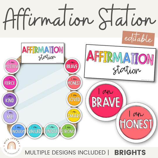 Affirmation Station | BRIGHTS | Positive Affirmations for Classroom Mirror | Editable