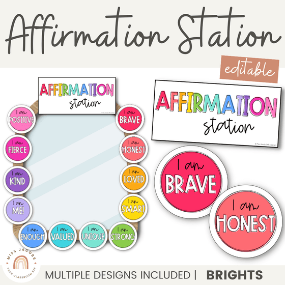 Affirmation Station | BRIGHTS | Positive Affirmations for Classroom Mirror | Editable - Miss Jacobs Little Learners