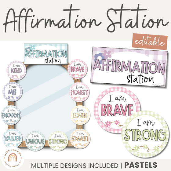 Affirmation Station | Daisy Gingham Pastels Classroom Decor - Miss Jacobs Little Learners