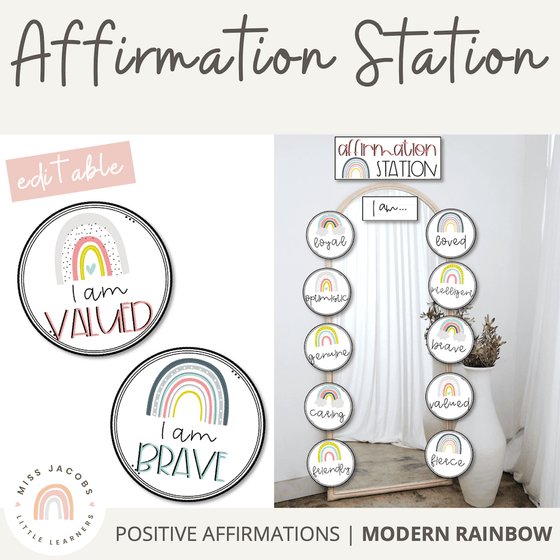 Affirmation Station [Modern Rainbow] | Positive Affirmations Mirror Display - Miss Jacobs Little Learners