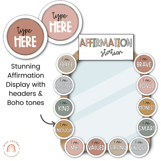 Affirmation Station SIMPLE BOHO | Positive Affirmations Mirror Display - Miss Jacobs Little Learners