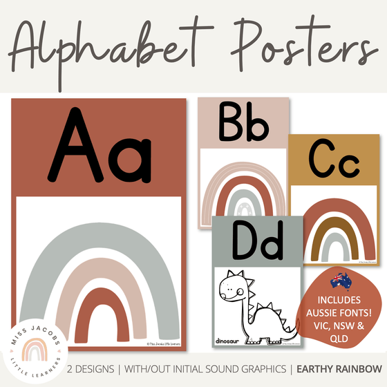 Alphabet Posters | Earthy Rainbow Theme - Includes Australian Fonts - Miss Jacobs Little Learners