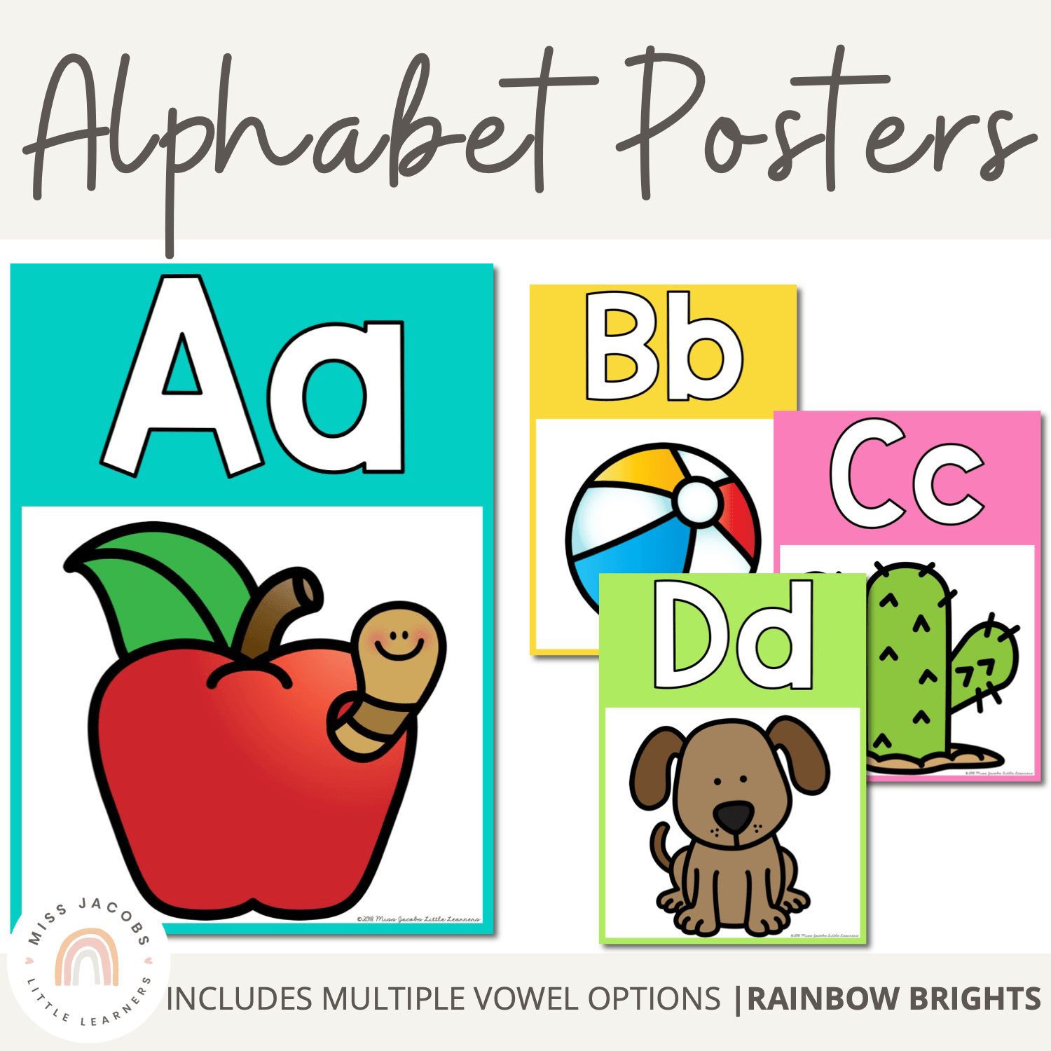 Alphabet Posters, Gray and Yellow Classroom Decor