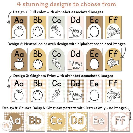 Alphabet Posters with ASL & AUSLAN Alphabet | Daisy Gingham Editable Decor | BUNDLE - Miss Jacobs Little Learners