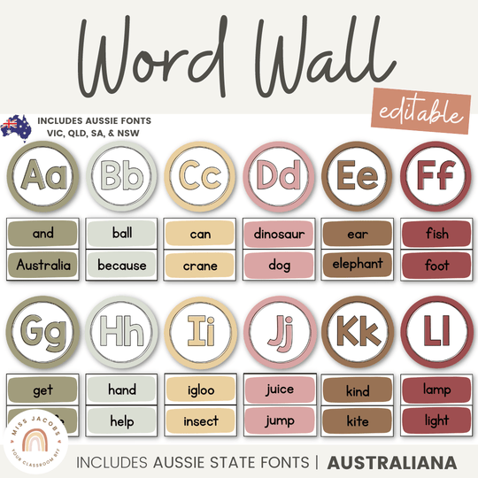 Alphabet Word Wall - Australiana Classroom Decor