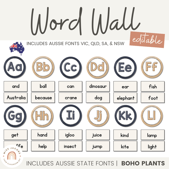 Alphabet Word Wall - Boho Plants Classroom Decor
