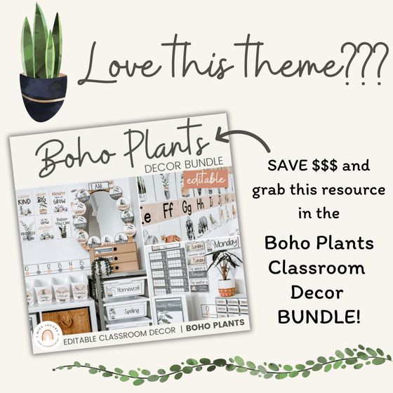 Alphabet Word Wall | Boho Plants Rustic Classroom Decor | Editable - Miss Jacobs Little Learners