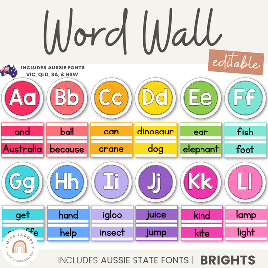 ALPHABET WORD WALL | BRIGHTS | CLASSROOM DECOR