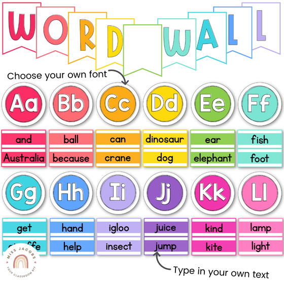 ALPHABET WORD WALL | BRIGHTS | CLASSROOM DECOR - Miss Jacobs Little Learners