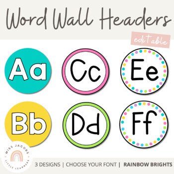 Alphabet Word Wall Headers | Rainbow Classroom Decor - Miss Jacobs Little Learners